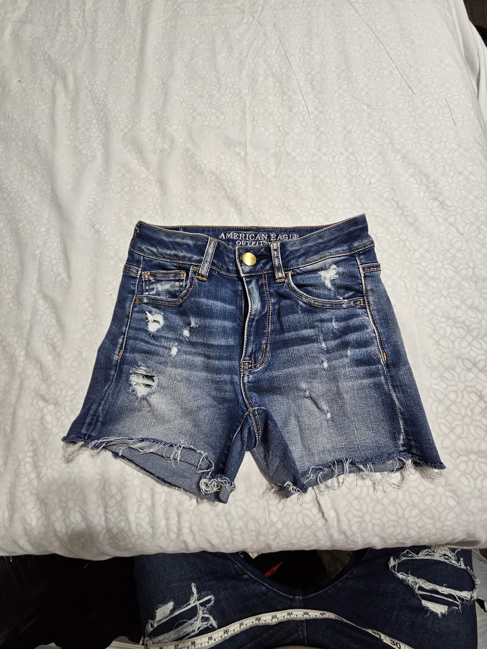 American Eagle Outfitters Women’s Dark Blue Distressed Denim Shorts